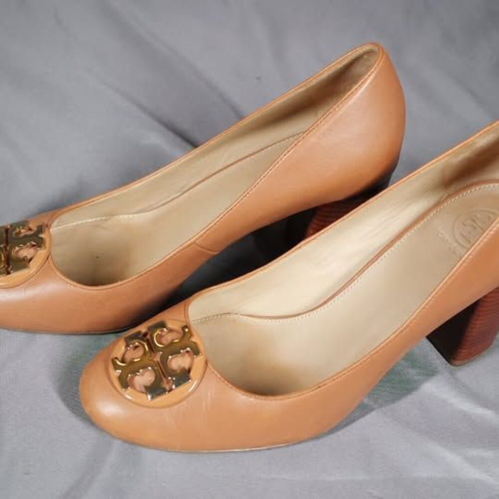 Tory Burch Janey 85mm Block Heel Pumps Women's Size 8 Tan